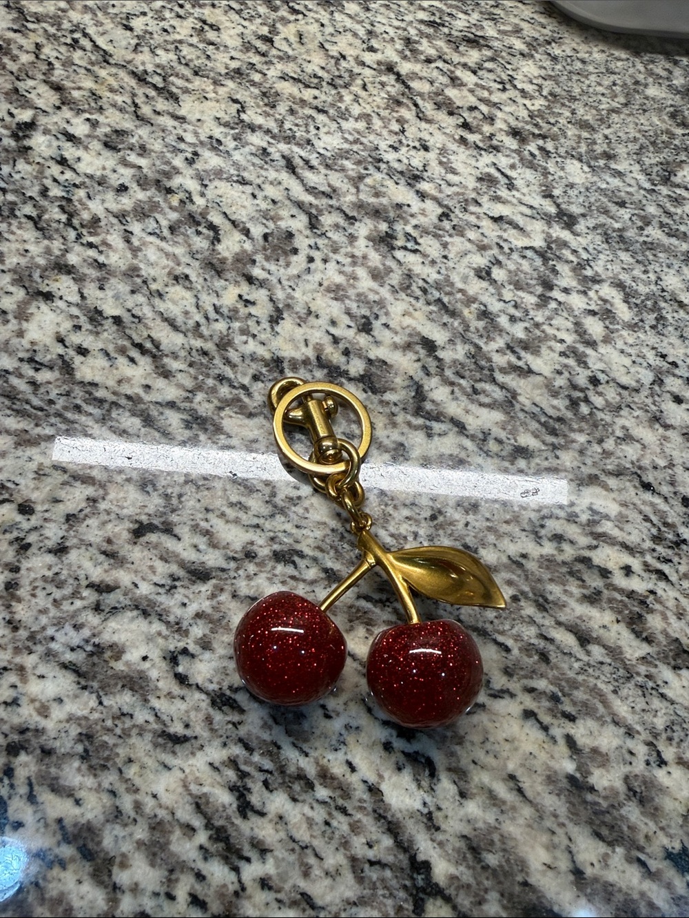 Gold-Tone Cherry Keychain Charm with Red Glitter 🍒 cherries.  Purse charm